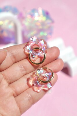 Sakura earrings, Cherry blossom hoops, simple earrings, hoop earrings, Japanese inspired - image6